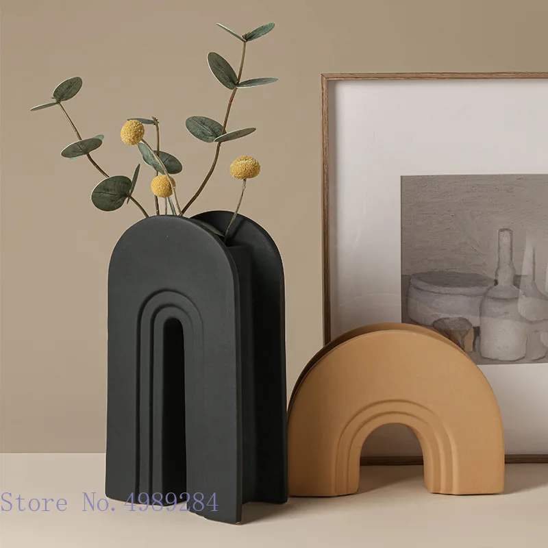 Ceramic Vase Arch Bridge Semicircle Geometric Stripes Hollow Color Flower Vase Flower Arrangement Crafts Home Decoration 3