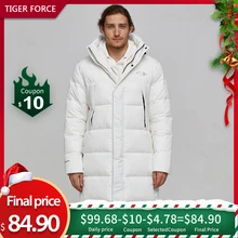 Tiger Force зимняя куртка для мужчин, длинное белое теплое пальто, мужская пуховая куртка, мужские куртки с капюшоном, черное ветрозащитное пальто на молнии