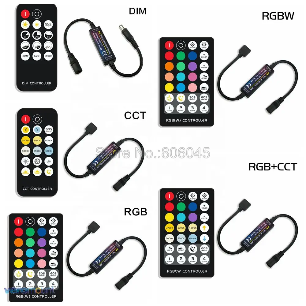 

Mini LED Strip Controller DC5V 12V 24V 6A with RF Wireless Remote for Single Color Dual White RGB RGBW RGB+CCT LED Strip Light