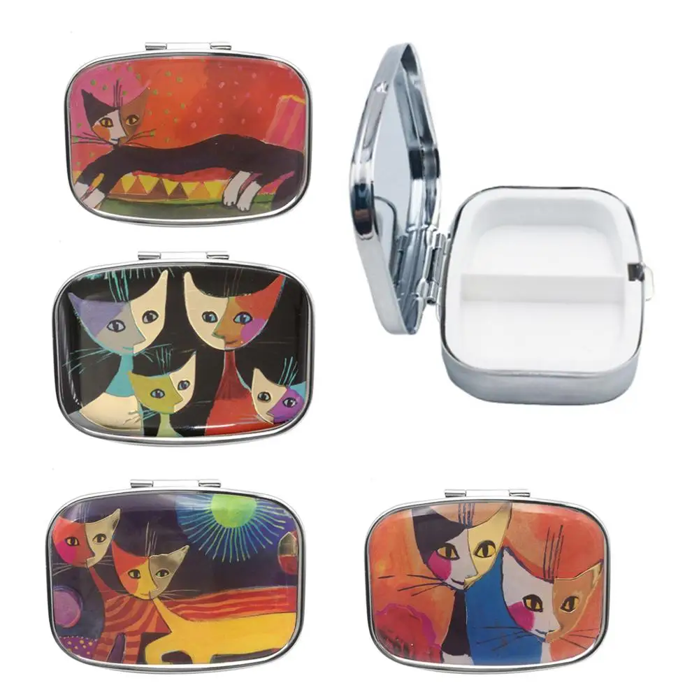 

Cat Printed Travel Pill Box Portable Pillcase 2 Compartments Medicine Containers Tablet Pill Organizer Jewelry Box Case