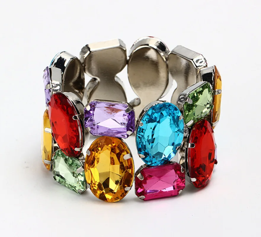 Bangle Bracelet Crystal Bracelets Womens Wide Elastic Shiny Colorful Crystal Glass