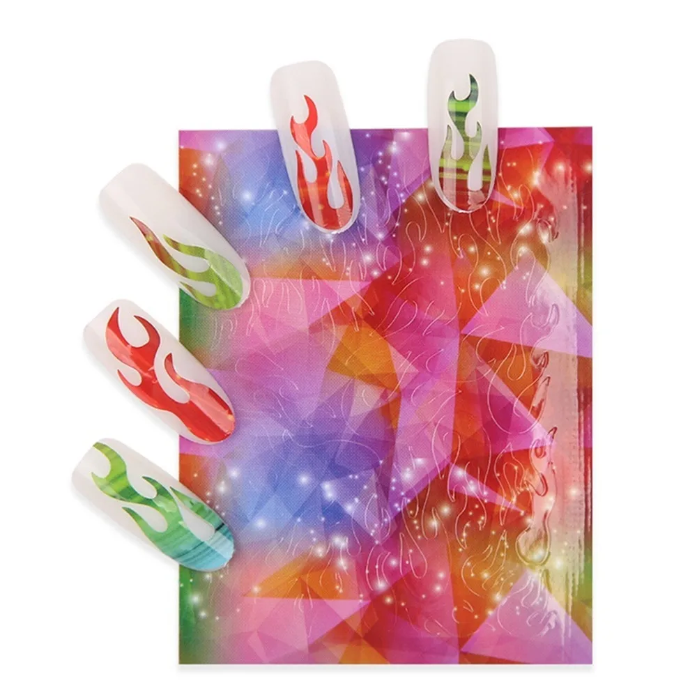 6Pcs/Set Fire Holographic Nail Sticker Leaf Self Adhesive Decal Thin Laser Stripe Sticker Diy Nail Foil Nail Art Sticker