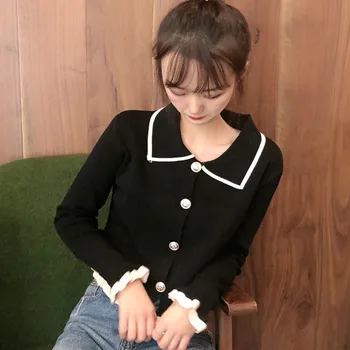 

Women Sweater Elegant Turn Down Collar Button Pullover Female Korean Kawaii Ladies Knitted Jumpers For Women Hot