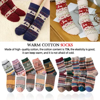 

5 pair Christmas Snowflake Deer Women Socks Thermal Sock Ultra Thick Female Women Winter Socks Warm Cotton
