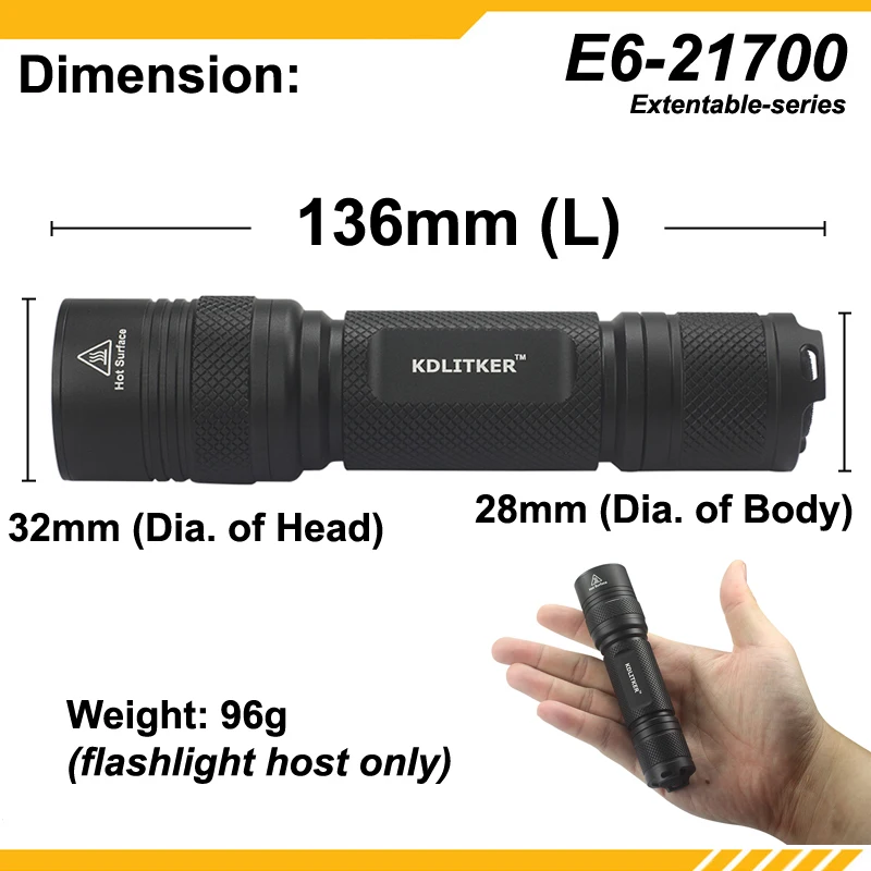 KDLITKER E6-21700 P60 Flashlight Host 1 pc