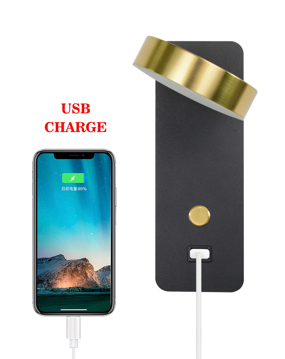 Indoor DC5V USB charging led rotary switch/dimming wall lamp bedroom modern wall lamp staircase study living room wall lamp