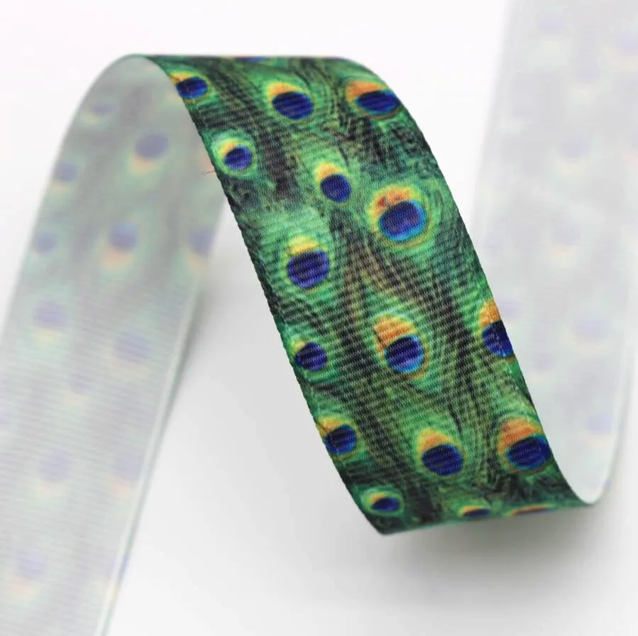 25 мм павлин шаблон напечатанный grosgrain ленты 10 ярдов diy лук аксессуары для волос Бабочка для волос