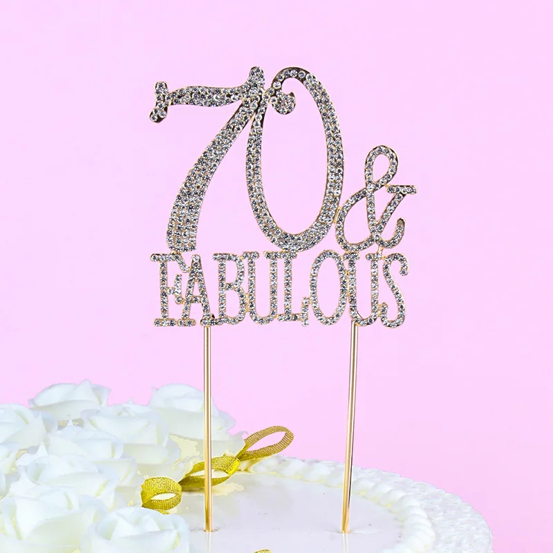 Adornos de Metal con diamantes de imitación para mujer y hombre, decoración  de pastel de fiesta, 70 años, cumpleaños - AliExpress