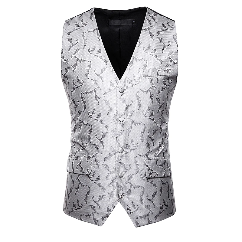 Plus size men casual suit vest silk leaves pattern Embroidered smart casual suit vest Single-breasted design slim fit for mens Plus size men casual suit vest silk leaves pattern Embroidered smart casual suit vest Single-breasted design slim fit for mens