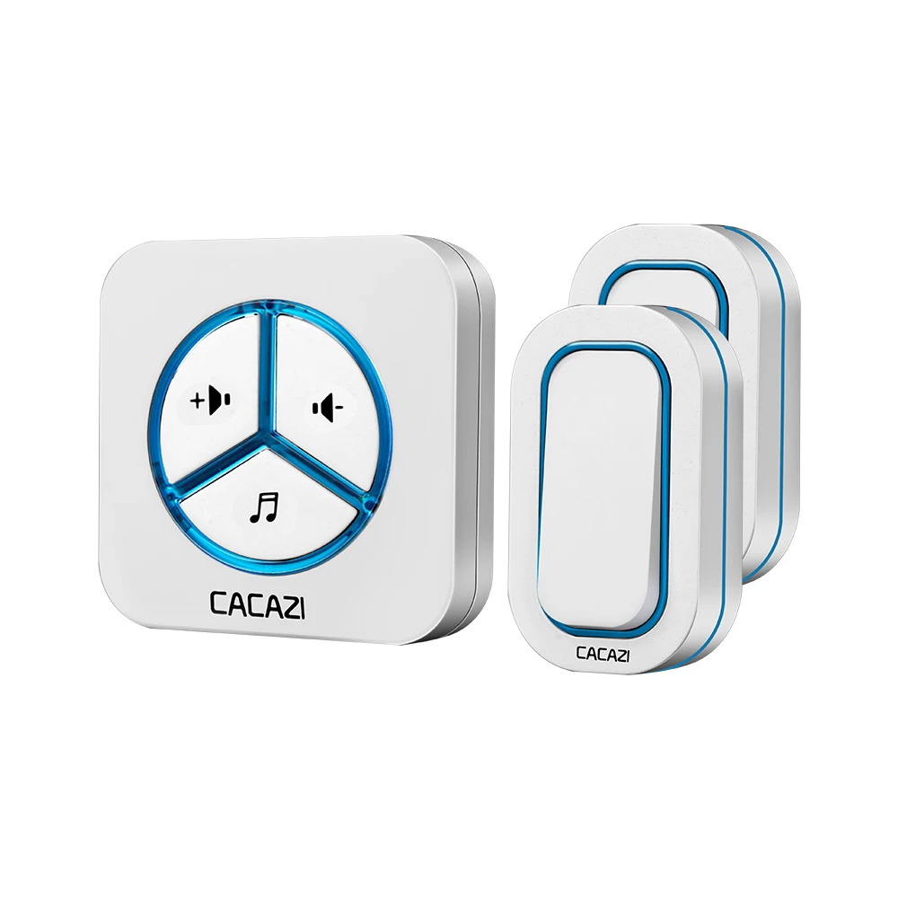 2 button 1 receiver CACAZI Беспроводной Водонепроницаемый дверной звонок Батарея Кнопка 280 м Пульт дистанционного управления Светодиодный светильник с Европейским разъемом беспроводные звонки звонок 48 перезвон 6 громкости - Цвет: 2 button 1 receiver