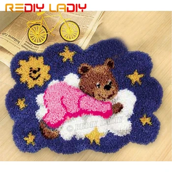 

Latch Hook Kits Make Your Own Rug Sleeping Teddy Crochet Cushion Mat DIY Carpet Rug Acrylic Yarn Printed Canvas Hobby & Crafts