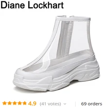 Женские ботильоны черного цвета на толстой подошве, с круглым носком, на платформе, прозрачные полусапожки из ПВХ, размеры 31-46