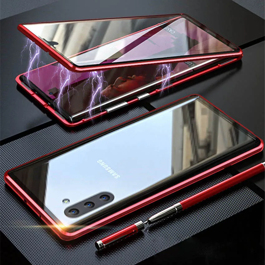 R-just Magnetic Metal Bumper Case for Samsung note 10 plus Tempered Glass Front Back Cover for Samsung note 10note 10 plus case (17)