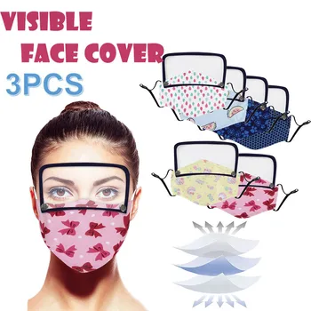 

3pcs Women Cotton Face Mask Fabric Outdoor Dustproof Anti-Fog Safety Protect Mouth Muffle With Removable Eyes Shield Mascarillas