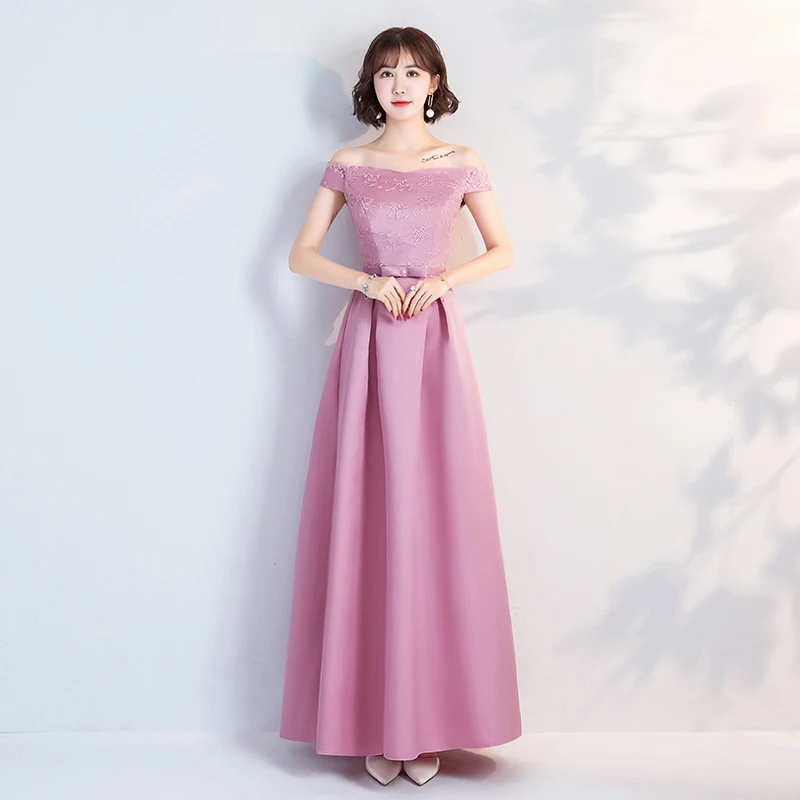 Длинное платье длиной до середины икры для свадебной вечеринки женщин розовое