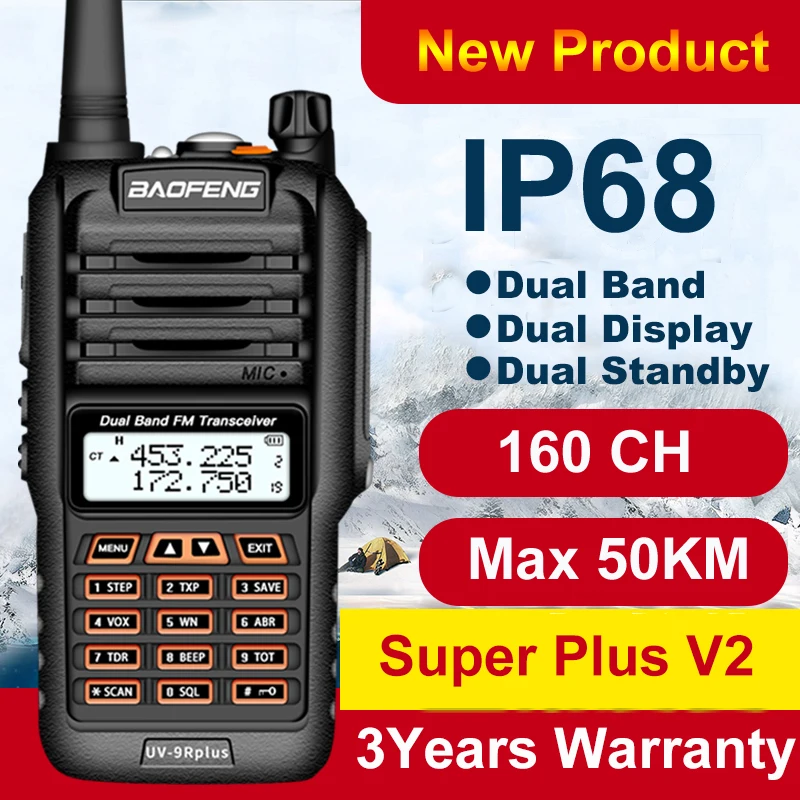 160CH Baofeng Long Range Walkie Talkie UV 9R Plus 50km IP68 Waterproof walkie talkie 2 way radio Baofeng uv9r plus Ham CB Radio