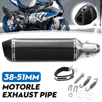

38mm-51mm Motorcycle Exhaust Muffler With Removable Silencer Carbon fiber Silver For Escape Motor For Honda/Kawasaki/Yahama