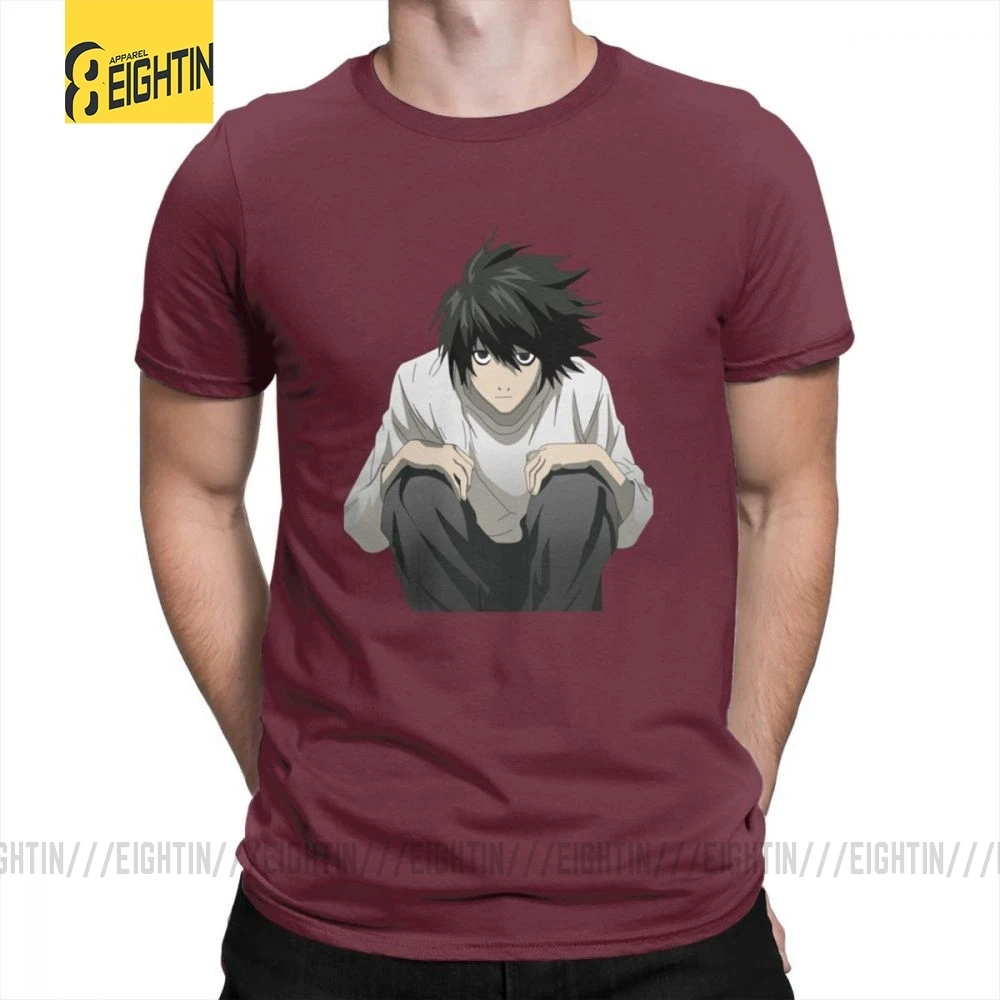 L Death Note T Shirt Short Sleeves Cotton T-Shirt Travel Clothing Plus Size Crewneck Tees Teenage Printed - Цвет: Burgundy