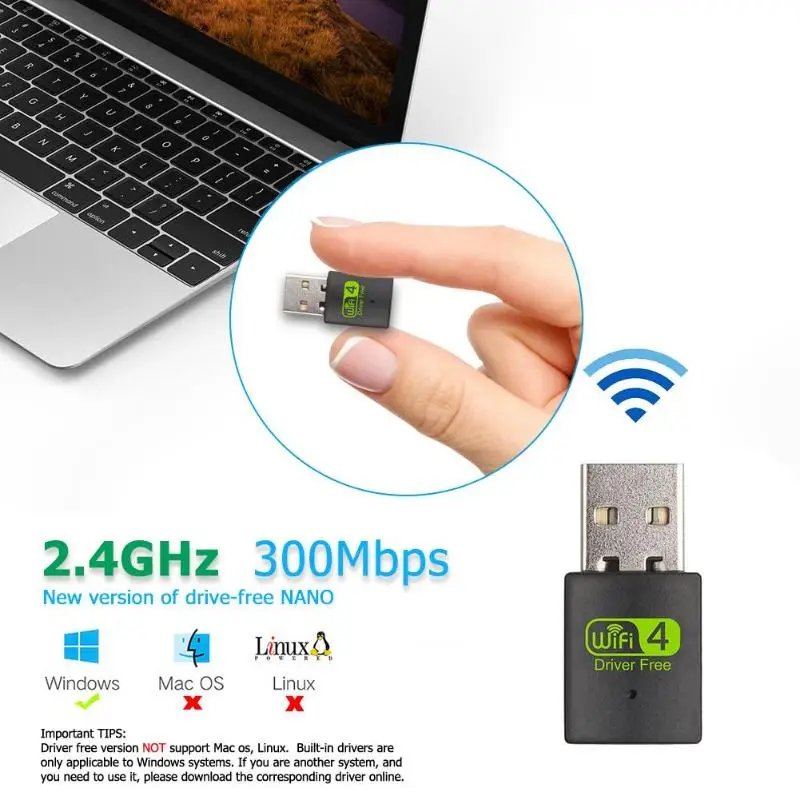 Usb-адаптер Wi-Fi адаптер 300 Мбит/с Беспроводной LAN сетевая карта для Win 10, 8, 7, XP подходит для настольных ПК удобно и быстро