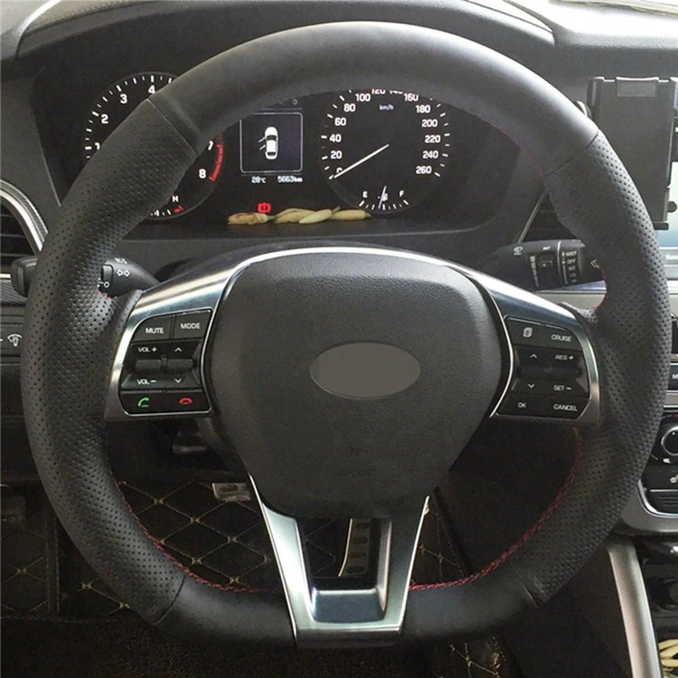 Черная искусственная кожа DIY Ручная прошивка автомобиля рулевое колесо Крышка для hyundai Sonata 9(3-спица