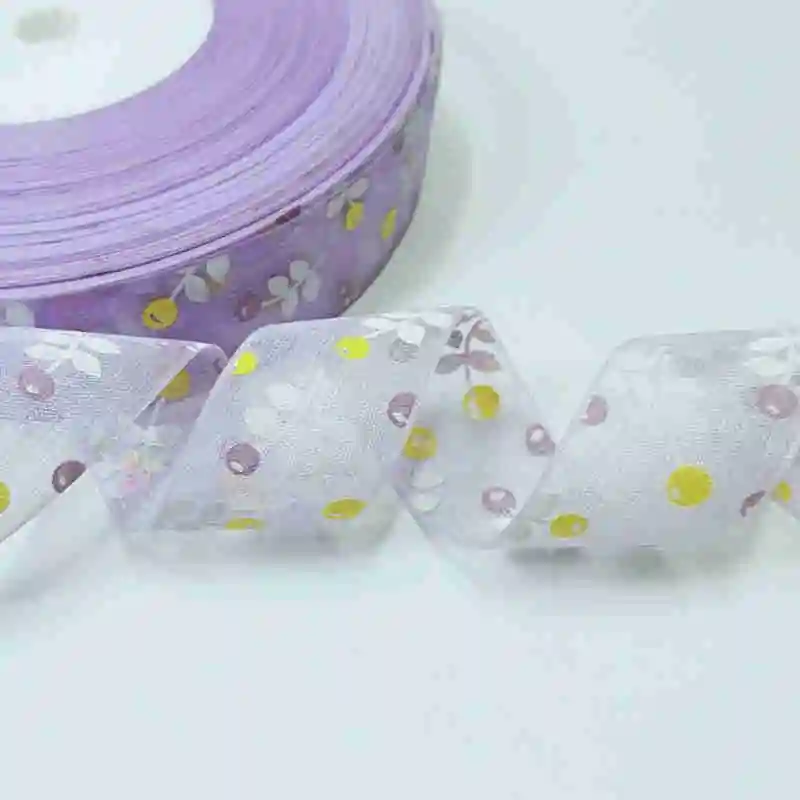 HL 5 ярдов/партия " печатные ленты из органзы для изготовления головных украшений, украшения для свадебной вечеринки, DIY упаковка подарочной коробки - Цвет: purple