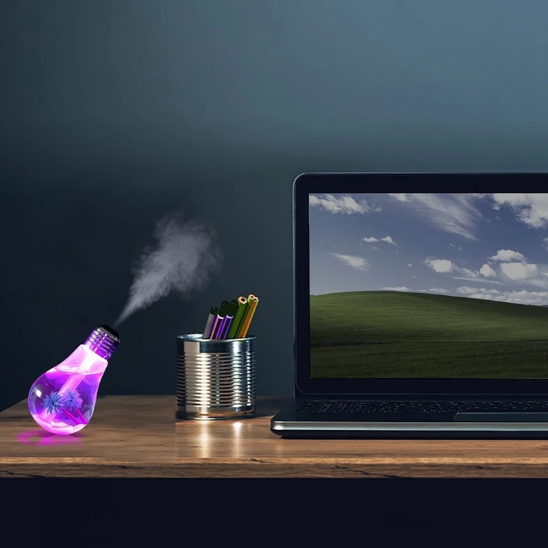

USB powered discoloration bulb humidifier ultra quiet 7-color night light Silver