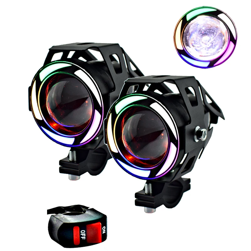 Moto rcycle 12 в 125 Вт светодиодные фары moto 6500k цветная лампа angel eye U7 Рабочая фара moto rbike вспомогательное освещение Прожекторы