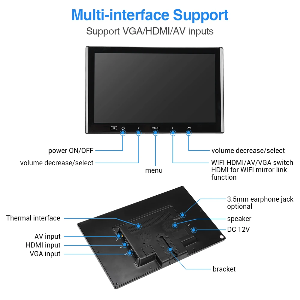 Eyoyo-EM10M 10 ġ HDMI  ̴ TV ǻ PC ÷, 1024x600 LCD ȭ VGA AV  ڵ ĸ麸 