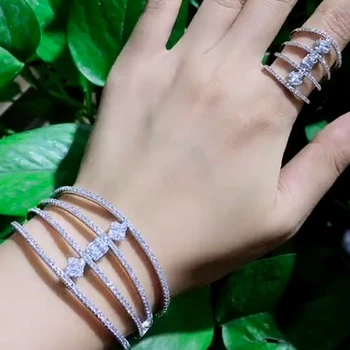 

GODKI Luxury Stackable Cuff Bangle Ring Sets For Women Wedding Bagutte Cut Cubic Zircon Crystal CZ Dubai Bracelet Party Jewelry