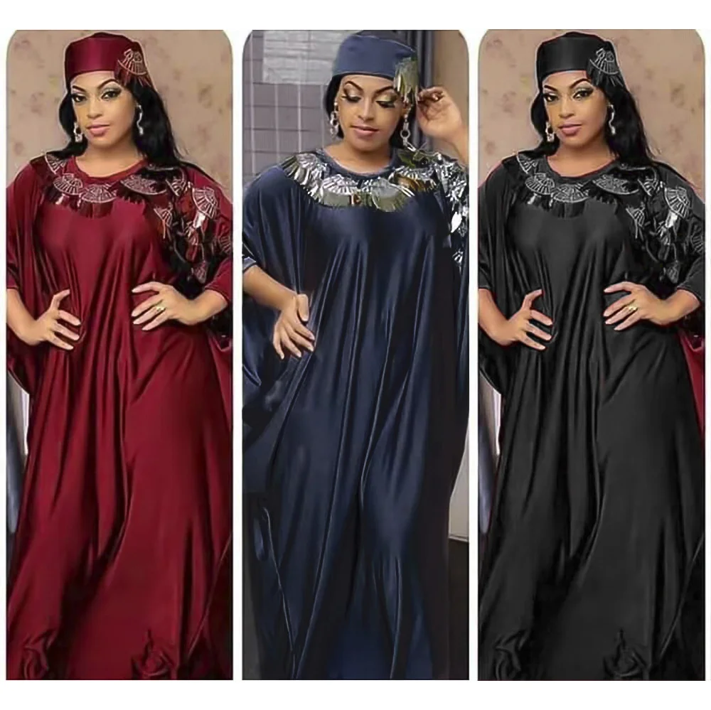 

Ramadan Eid Mubarak Sequins Dress Muslim Abaya Bat Sleeve Kimono Hijab Jalabiya Boubou Robe Gowns Arab African Dashiki Islamic