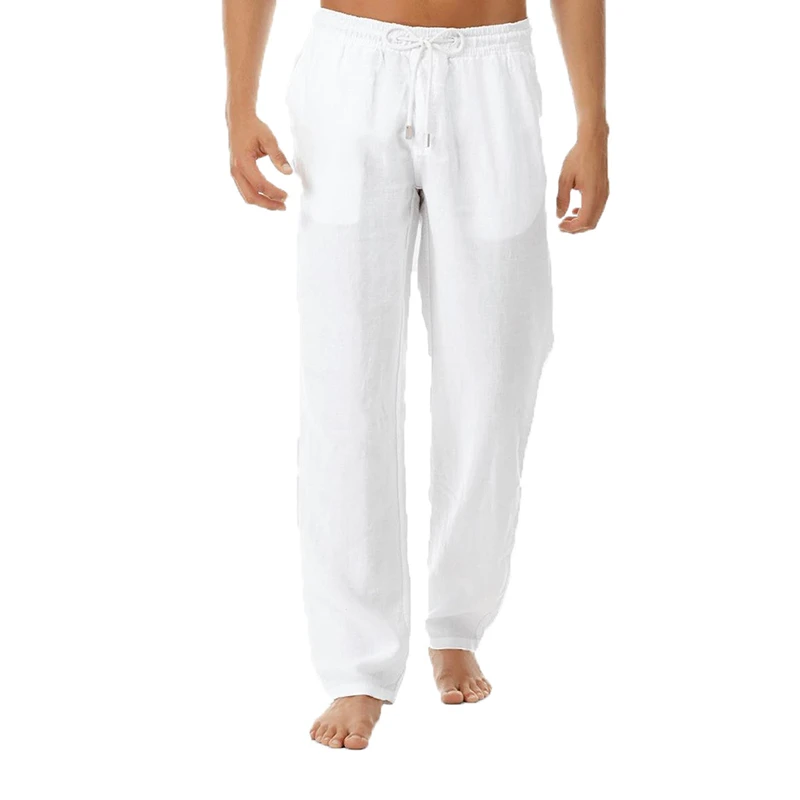 Men's Cotton Line Pants 2021 Summer Fashion Casual Solid Color Straight Loose White Joggers Elastic Waist Plus Size Trousers 3XL dockers pants for men