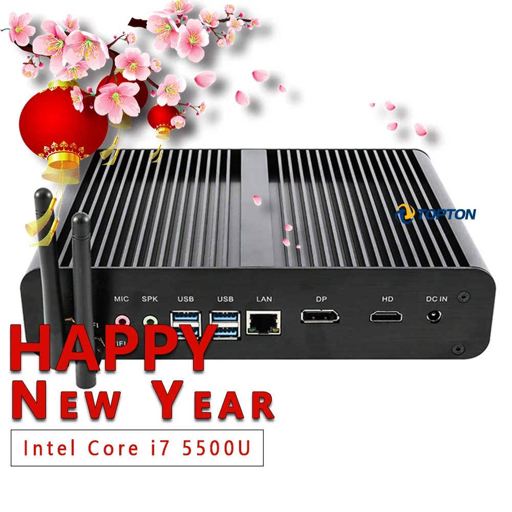 Cheap Windows 10 Mini Fanless PC i7 5500U i5 5200U i3 5005U 2*Lans 2*HDMI 1*Optical Barebone HTPC G
