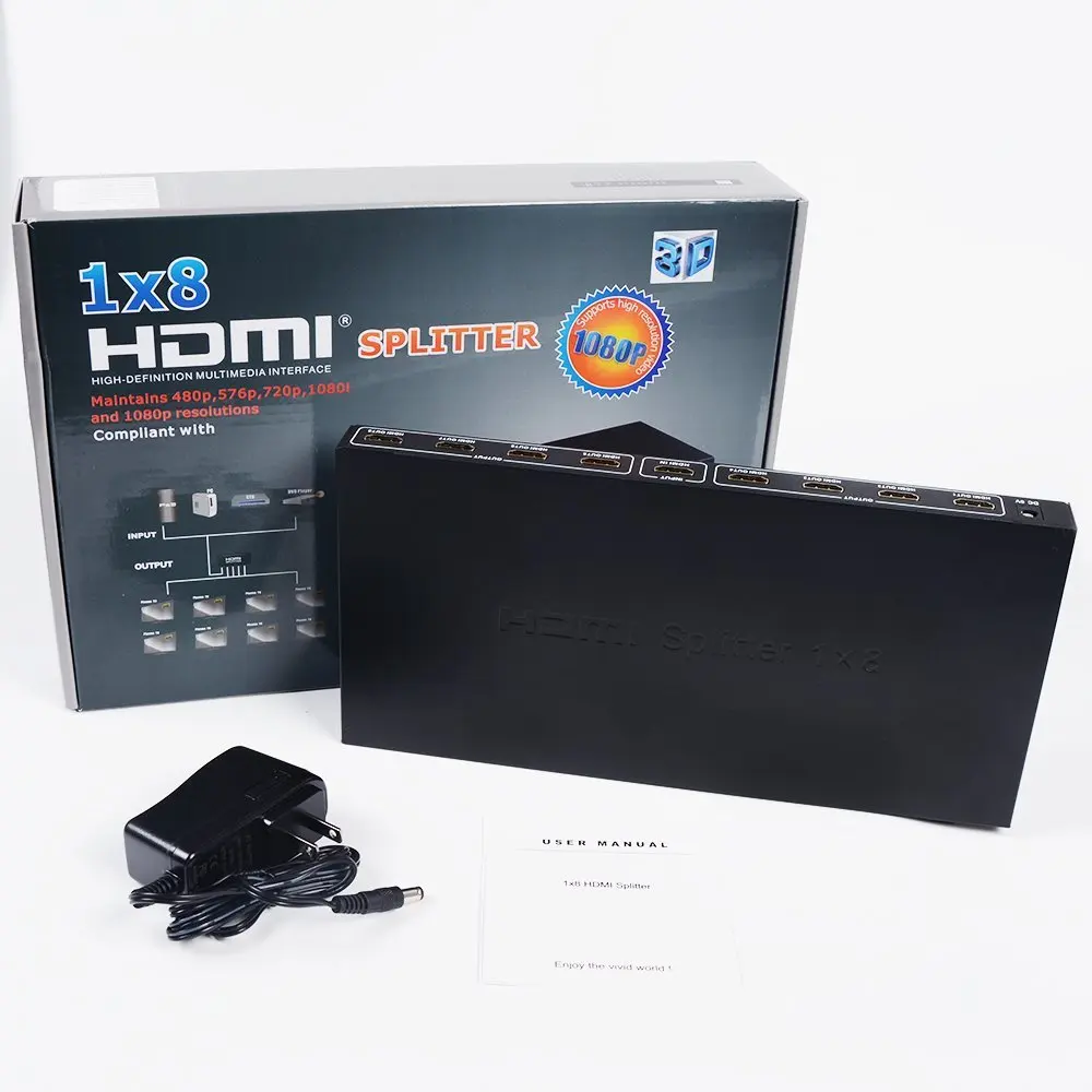 1x8 HDMI сплиттер один в восемь выход HDMI сплиттер аудио видео дистрибьютор Усилитель Поддержка Full HD 3D 1080 P/60 Гц
