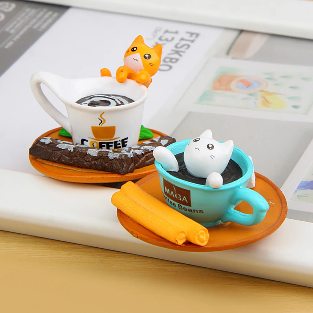 6Pcs/Set Coffee Cup Toast Cats Figurines Crafts Miniature Fairy Garden Decor New