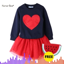 Humor Bear/новая осенняя одежда для маленьких девочек комплекты одежды для девочек Милая футболка с длинными рукавами+ юбка, повседневные комплекты из 2 предметов для девочек комплекты одежды для детей