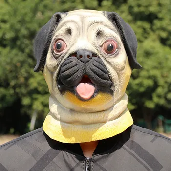 

Funny Cute Animal Dog Cosplay Mask Halloween Costume Props Pug Latex Animal Dog Head Mask Pekingese Birthday Party Supplies