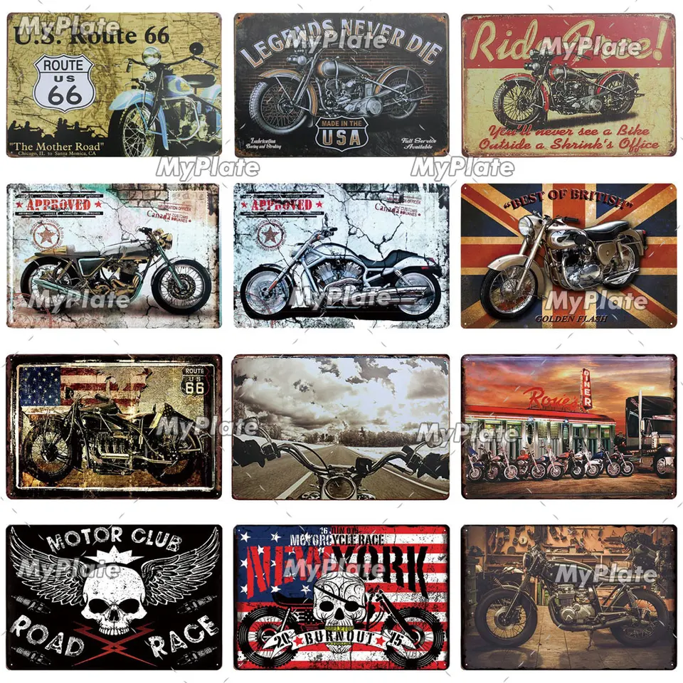 Targa Parete Metallica Vintage Enduro Motorcycle, Design Route 66, 39x33 Cm, Decorazione In Rilievo 3D Per Garage E Officina