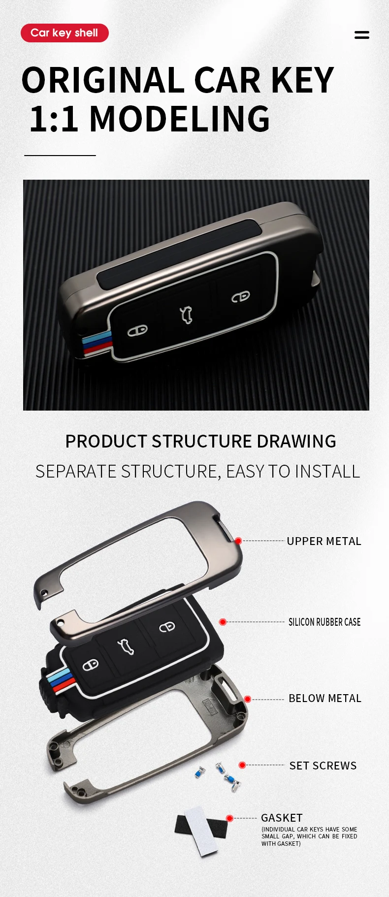 Custodia per chiave a distanza per auto in lega di zinco per Volkswagen VW Passat CC B6 B7 R36 Maogotan 3C Smart Key Protector Shell Fob accessori 12 Custodia per chiave a distanza per auto in lega di zinco per Volkswagen VW Passat CC B6 B7 R36 Maogotan 3C Smart Key Protector Shell Fob accessori - H2f05f367faf84ee5b59da52052680ea3k