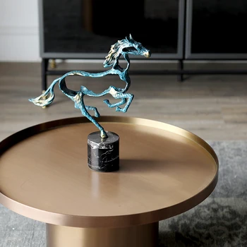 

Modern Marble Art Running Blue Horse Profile Statues Vintage Figurine Steed Animal Metal Crafts Home Decoration Office Ornaments