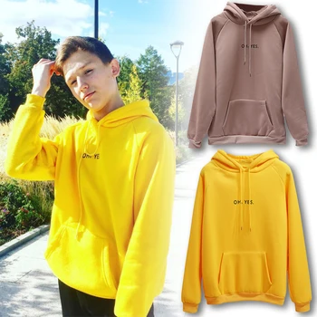 

Winter Warm Women's Fashion Pullover Fleece Hooded Sweatshirt Minimalist Letter Oh yes Printing Hoodie Loose Pullover Size S-XXL
