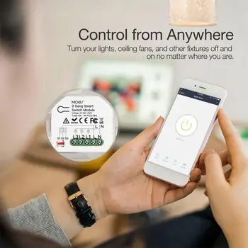 

Smart Home WiFi Smart Light Switch Module 3 Gang 1/2 Way Mini DIY Switch Module Tuya/Smart Life App Works With Alexa Google Home