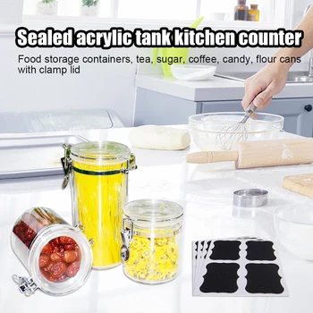 

Airtight Acrylic Food Storage Container With Locking Clamp Lid Kitchen Pantry Tea Sugar Coffee Candy Flour Canister Storage Jar