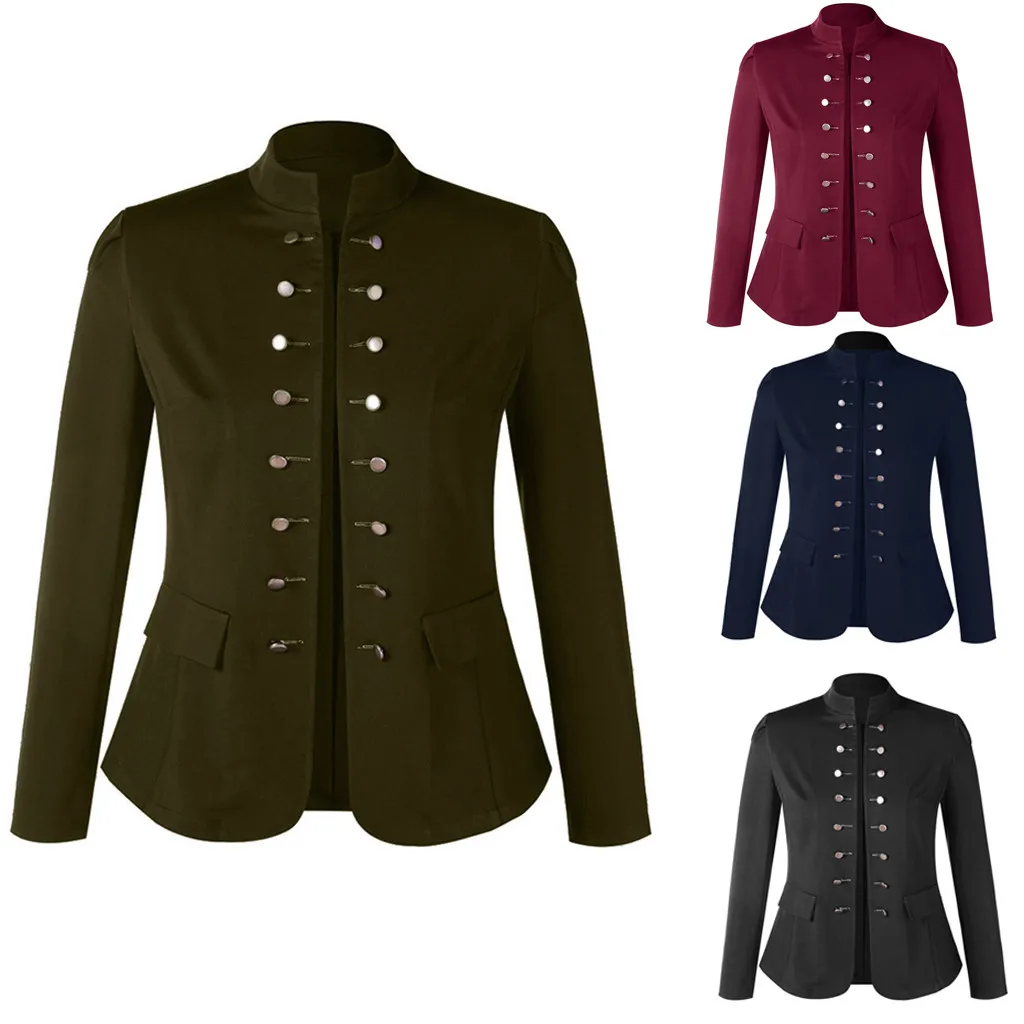 

Women Vintage Tailcoat Buttons Jacket Overcoat 2019 Ladies Office Work Streetwear Winter Warm Uniform Jacket Female z0807