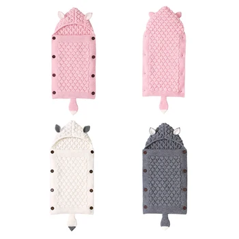 

Solid Color Newborn Sleeping Bags Infant Button Knit Swaddle Wrap Winter Warm Swaddling Stroller Wrap Blanket Sleeping Bags