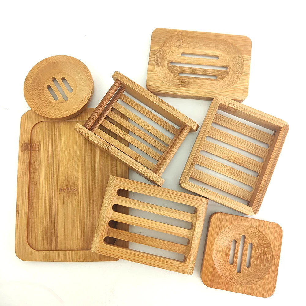Bandeja de bambú para platos de jabón ecológica Natural, soporte de rejilla para guardar jabón, caja portátil para jabonera de baño
