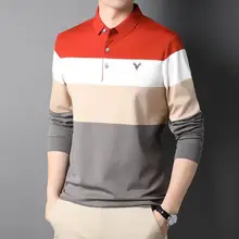 

Men's Polo Shirt spring autumn youth Korean version cotton long sleeve t-shirt men's fashion casual loose Stripe Men's fashion