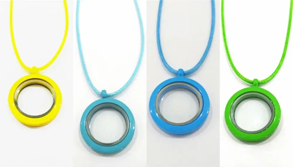 

Twist threaded screw on locket 5pcs muti-color locket with 70cm colorful necklace for floating living memory charms