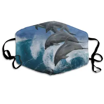 

Face Mask Ocean Wave Dolphins Cute Special Cycling Half Face Earloop Dust Mask for Women