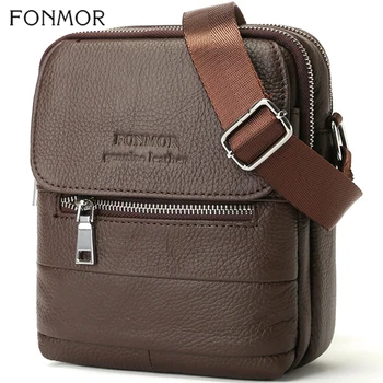 

Fonmor Genuine Leather Men's Messenger Bags Fashion Crossbody Shoulder Bag Male Large Capacity Single Shoulder Zip Bag For Man