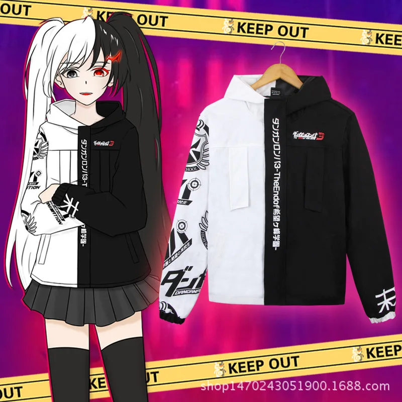 Унисекс Danganronpa Monokuma мультфильм косплей костюм черный белый медведь зимние толстовки куртка теплое пальто для женщин мужчин Толстовка с капюшоном